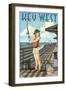 Key West, Florida - Fishing Pinup Girl-Lantern Press-Framed Art Print