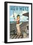 Key West, Florida - Fishing Pinup Girl-Lantern Press-Framed Art Print