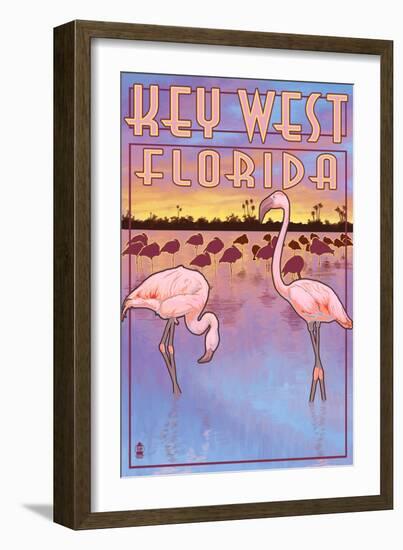 Key West, Florida - Flamingos-Lantern Press-Framed Art Print