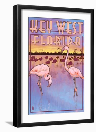 Key West, Florida - Flamingos-Lantern Press-Framed Art Print