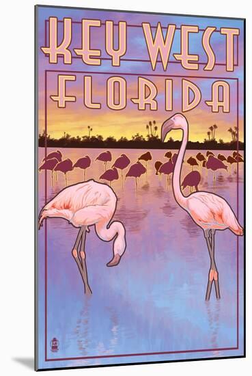 Key West, Florida - Flamingos-Lantern Press-Mounted Art Print