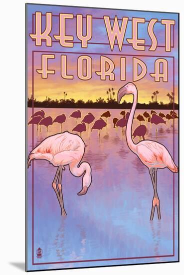 Key West, Florida - Flamingos-Lantern Press-Mounted Art Print