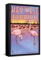 Key West, Florida - Flamingos-Lantern Press-Framed Stretched Canvas