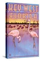 Key West, Florida - Flamingos-Lantern Press-Stretched Canvas