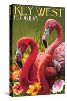 Key West, Florida - Flamingos-Lantern Press-Stretched Canvas