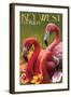 Key West, Florida - Flamingos-Lantern Press-Framed Art Print