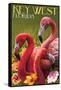 Key West, Florida - Flamingos-Lantern Press-Framed Stretched Canvas