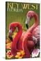 Key West, Florida - Flamingos-Lantern Press-Stretched Canvas