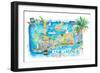 Key West Florida Illustrated Travel Map with Roads and Highlights-M. Bleichner-Framed Art Print