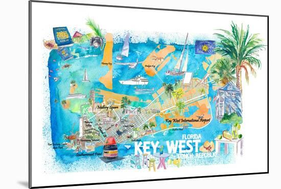 Key West Florida Illustrated Travel Map with Roads and Highlights-M. Bleichner-Mounted Art Print