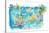 Key West Florida Illustrated Travel Map with Roads and Highlights-M. Bleichner-Stretched Canvas