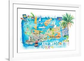 Key West Florida Illustrated Travel Map with Roads and Highlights-M. Bleichner-Framed Art Print