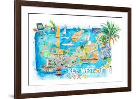 Key West Florida Illustrated Travel Map with Roads and Highlights-M. Bleichner-Framed Art Print