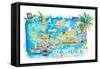 Key West Florida Illustrated Travel Map with Roads and Highlights-M. Bleichner-Framed Stretched Canvas