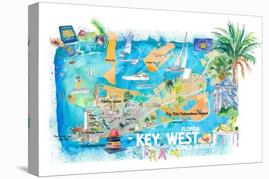 Key West Florida Illustrated Travel Map with Roads and Highlights-M. Bleichner-Stretched Canvas