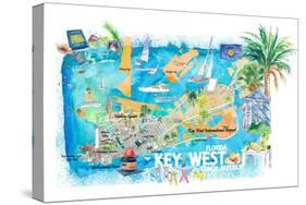 Key West Florida Illustrated Travel Map with Roads and Highlights-M. Bleichner-Stretched Canvas