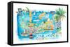 Key West Florida Illustrated Travel Map with Roads and Highlights-M. Bleichner-Framed Stretched Canvas