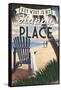 Key West, Florida is My Happy Place - Adirondack Chairs and Sunset - Florida-Lantern Press-Framed Stretched Canvas