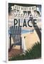 Key West, Florida is My Happy Place - Adirondack Chairs and Sunset - Florida-Lantern Press-Framed Art Print