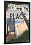 Key West, Florida is My Happy Place - Adirondack Chairs and Sunset - Florida-Lantern Press-Framed Art Print