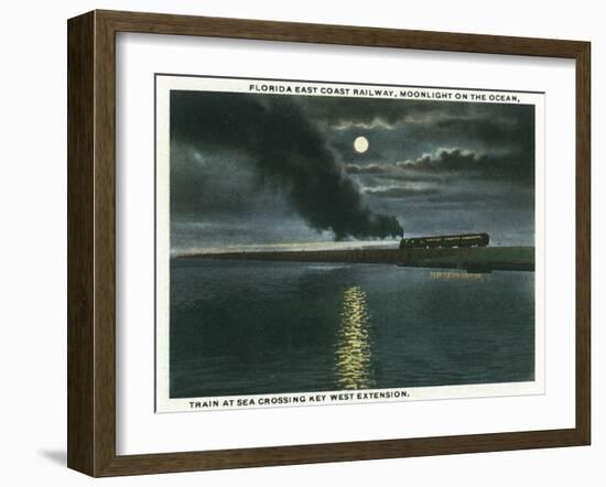 Key West, Florida - Key West Extension Train at Night-Lantern Press-Framed Art Print