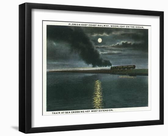 Key West, Florida - Key West Extension Train at Night-Lantern Press-Framed Art Print