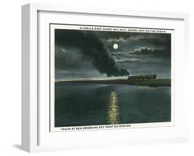 Key West, Florida - Key West Extension Train at Night-Lantern Press-Framed Art Print