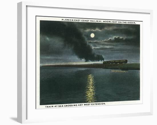 Key West, Florida - Key West Extension Train at Night-Lantern Press-Framed Art Print