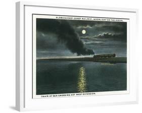 Key West, Florida - Key West Extension Train at Night-Lantern Press-Framed Art Print