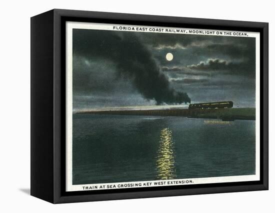 Key West, Florida - Key West Extension Train at Night-Lantern Press-Framed Stretched Canvas