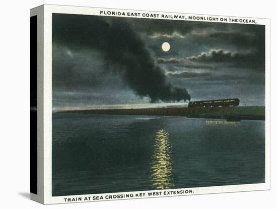 Key West, Florida - Key West Extension Train at Night-Lantern Press-Stretched Canvas