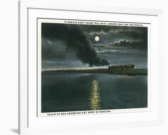 Key West, Florida - Key West Extension Train at Night-Lantern Press-Framed Art Print