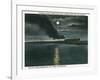 Key West, Florida - Key West Extension Train at Night-Lantern Press-Framed Art Print