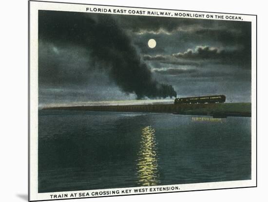Key West, Florida - Key West Extension Train at Night-Lantern Press-Mounted Art Print