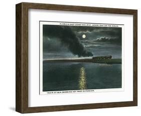 Key West, Florida - Key West Extension Train at Night-Lantern Press-Framed Art Print