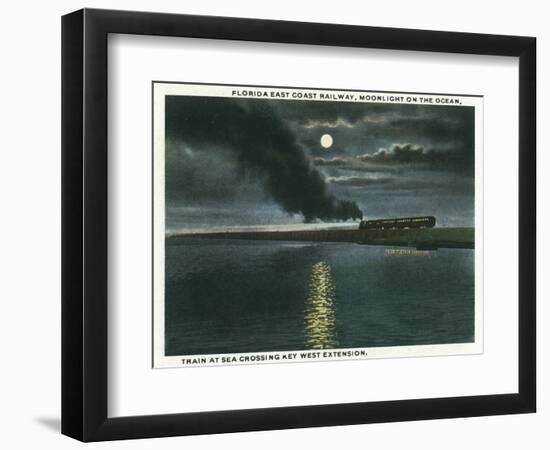 Key West, Florida - Key West Extension Train at Night-Lantern Press-Framed Art Print