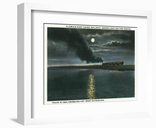 Key West, Florida - Key West Extension Train at Night-Lantern Press-Framed Art Print