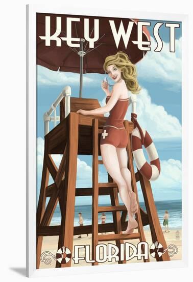 Key West, Florida - Lifeguard Pinup Girl-Lantern Press-Framed Art Print