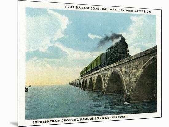 Key West, Florida - Long Key Viaduct Train Crossing Scene-Lantern Press-Mounted Art Print