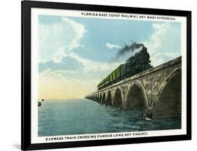 Key West, Florida - Long Key Viaduct Train Crossing Scene-Lantern Press-Framed Art Print