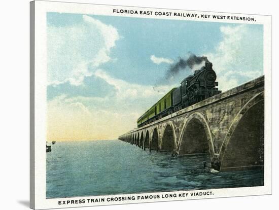 Key West, Florida - Long Key Viaduct Train Crossing Scene-Lantern Press-Stretched Canvas