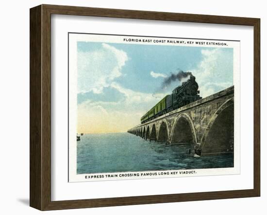 Key West, Florida - Long Key Viaduct Train Crossing Scene-Lantern Press-Framed Art Print