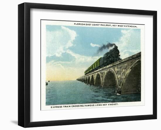 Key West, Florida - Long Key Viaduct Train Crossing Scene-Lantern Press-Framed Art Print