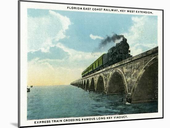 Key West, Florida - Long Key Viaduct Train Crossing Scene-Lantern Press-Mounted Art Print