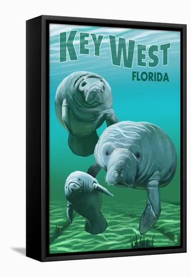 Key West, Florida - Manatees-Lantern Press-Framed Stretched Canvas