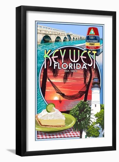 Key West, Florida - Montage-Lantern Press-Framed Art Print