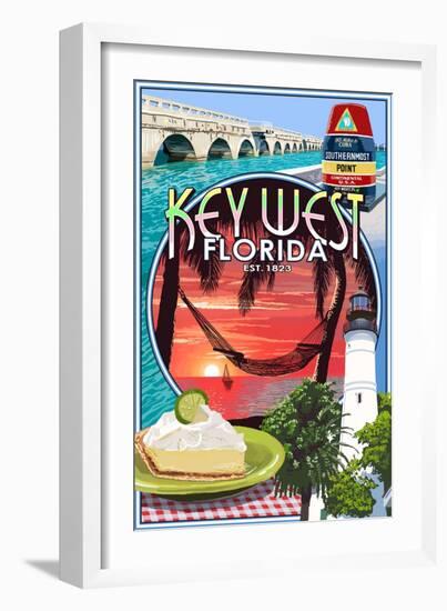 Key West, Florida - Montage-Lantern Press-Framed Art Print