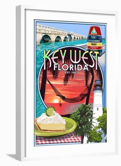 Key West, Florida - Montage-Lantern Press-Framed Art Print