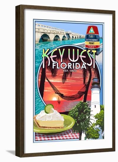 Key West, Florida - Montage-Lantern Press-Framed Art Print