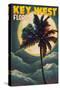 Key West, Florida - Palms and Moon-Lantern Press-Stretched Canvas